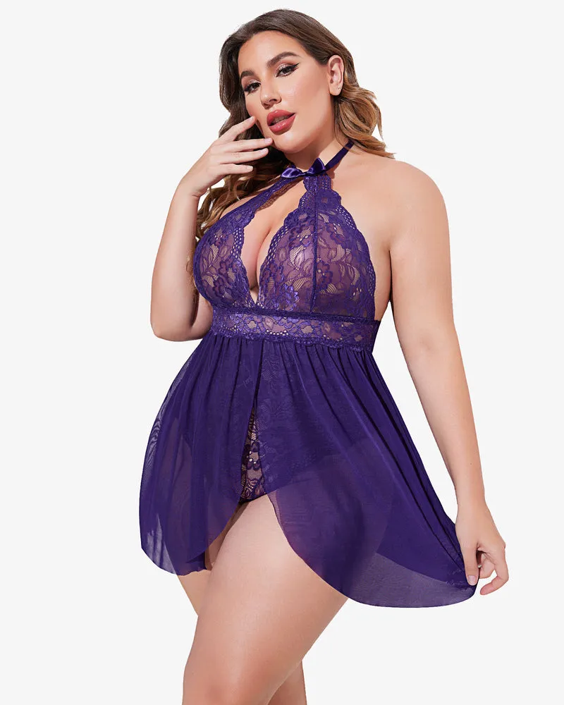 Plus Size Lace Snap Crotch Babydolls