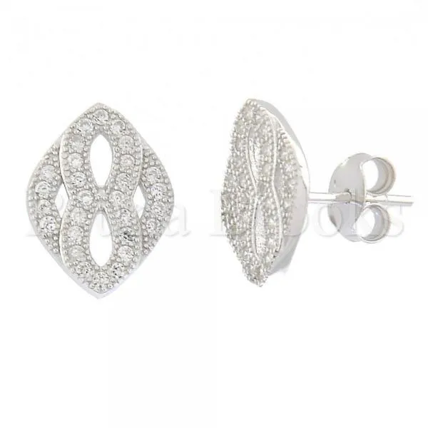 Sterling Silver 02.174.0016 Stud Earring, with White Micro Pave, Rhodium Tone