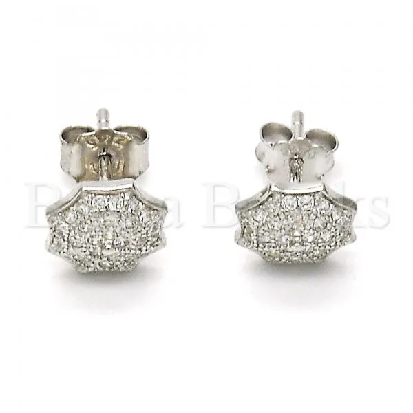 Sterling Silver 02.174.0069 Stud Earring, Umbrella Design, with White Micro Pave, Polished Finish, Rhodium Tone