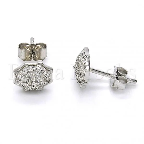 Sterling Silver 02.174.0069 Stud Earring, Umbrella Design, with White Micro Pave, Polished Finish, Rhodium Tone