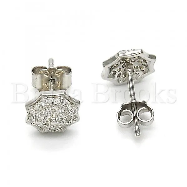 Sterling Silver 02.174.0069 Stud Earring, Umbrella Design, with White Micro Pave, Polished Finish, Rhodium Tone