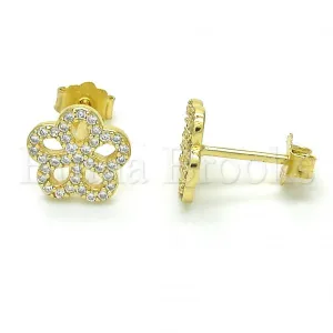 Sterling Silver 02.174.0084 Stud Earring, Flower Design, with White Micro Pave, Polished Finish, Golden Tone