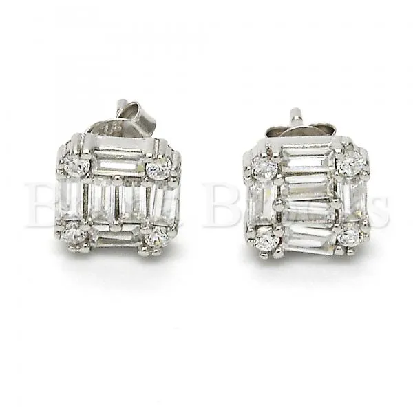 Sterling Silver 02.175.0114 Stud Earring, with White Cubic Zirconia, Polished Finish, Rhodium Tone