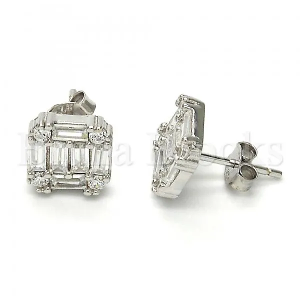 Sterling Silver 02.175.0114 Stud Earring, with White Cubic Zirconia, Polished Finish, Rhodium Tone