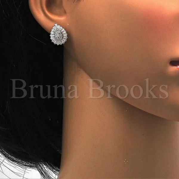 Sterling Silver 02.175.0122 Stud Earring, Teardrop Design, with White Cubic Zirconia, Polished Finish, Rhodium Tone