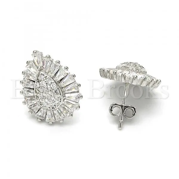 Sterling Silver 02.175.0122 Stud Earring, Teardrop Design, with White Cubic Zirconia, Polished Finish, Rhodium Tone