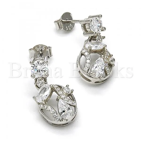 Sterling Silver 02.175.0135 Dangle Earring, with White Cubic Zirconia, Polished Finish, Rhodium Tone