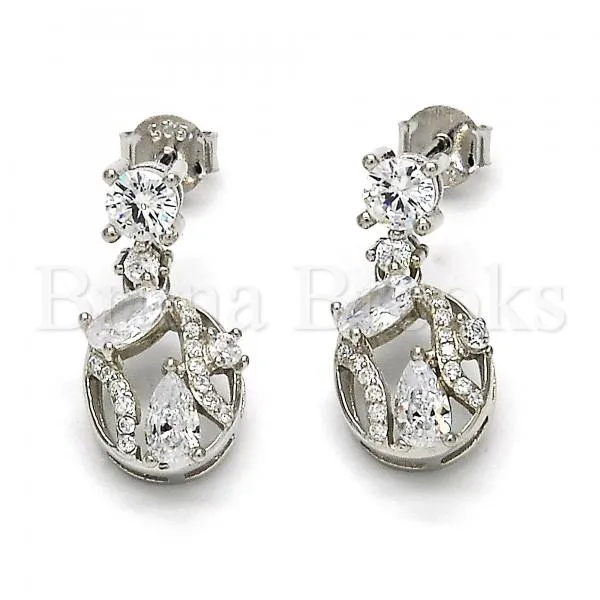 Sterling Silver 02.175.0135 Dangle Earring, with White Cubic Zirconia, Polished Finish, Rhodium Tone