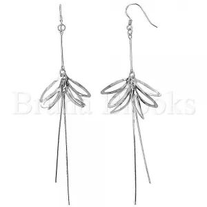 Sterling Silver 02.183.0004 Long Earring, Leaf Design, Polished Finish, Rhodium Tone