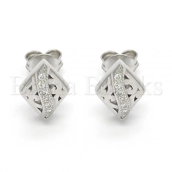 Sterling Silver 02.186.0112 Stud Earring, with White Micro Pave, Polished Finish, Rhodium Tone