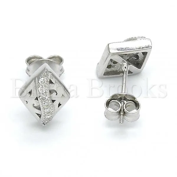 Sterling Silver 02.186.0112 Stud Earring, with White Micro Pave, Polished Finish, Rhodium Tone