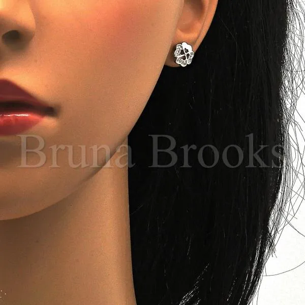 Sterling Silver 02.285.0006 Stud Earring, with White Micro Pave, Polished Finish, Rhodium Tone