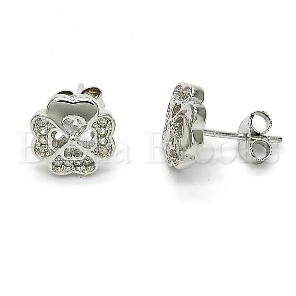 Sterling Silver 02.285.0006 Stud Earring, with White Micro Pave, Polished Finish, Rhodium Tone