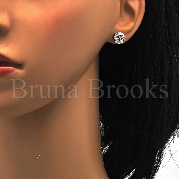 Sterling Silver 02.285.0006 Stud Earring, with White Micro Pave, Polished Finish, Rhodium Tone