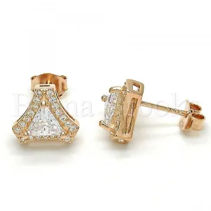 Rose Gold-Tone Polished Sterling Silver Stud Earrings with White Cubic Zirconia