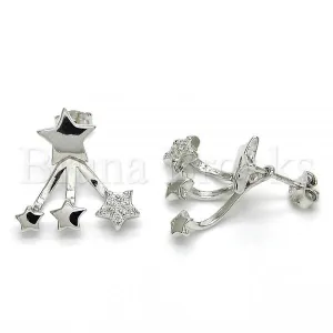 Sterling Silver 02.285.0095 Stud Earring, Star Design, with White Cubic Zirconia, Polished Finish, Rhodium Tone