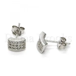 Sterling Silver 02.290.0026 Stud Earring, with White Micro Pave, Polished Finish, Rhodium Tone