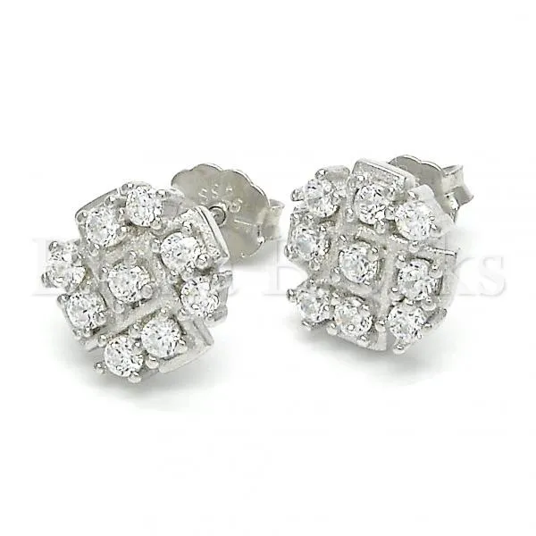 Sterling Silver 02.336.0017 Stud Earring, with White Cubic Zirconia, Polished Finish, Rhodium Tone