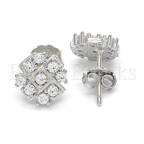 Sterling Silver 02.336.0017 Stud Earring, with White Cubic Zirconia, Polished Finish, Rhodium Tone