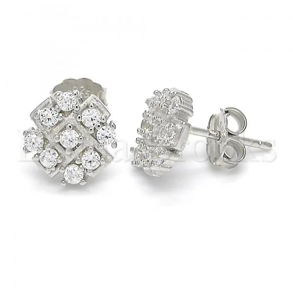 Sterling Silver 02.336.0017 Stud Earring, with White Cubic Zirconia, Polished Finish, Rhodium Tone