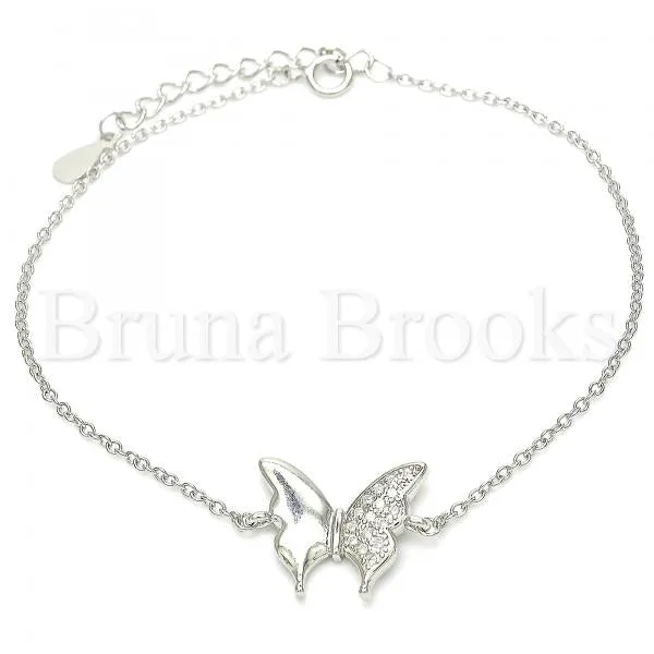 Sterling Silver 03.336.0058.07 Fancy Bracelet, Butterfly Design, with White Cubic Zirconia, Polished Finish, Rhodium Tone