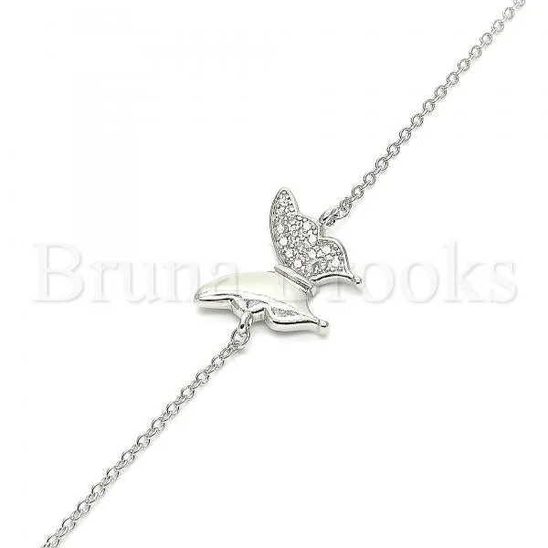 Sterling Silver 03.336.0058.07 Fancy Bracelet, Butterfly Design, with White Cubic Zirconia, Polished Finish, Rhodium Tone