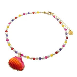 Sunset Seashell Charm Freshwater Pearl Choker