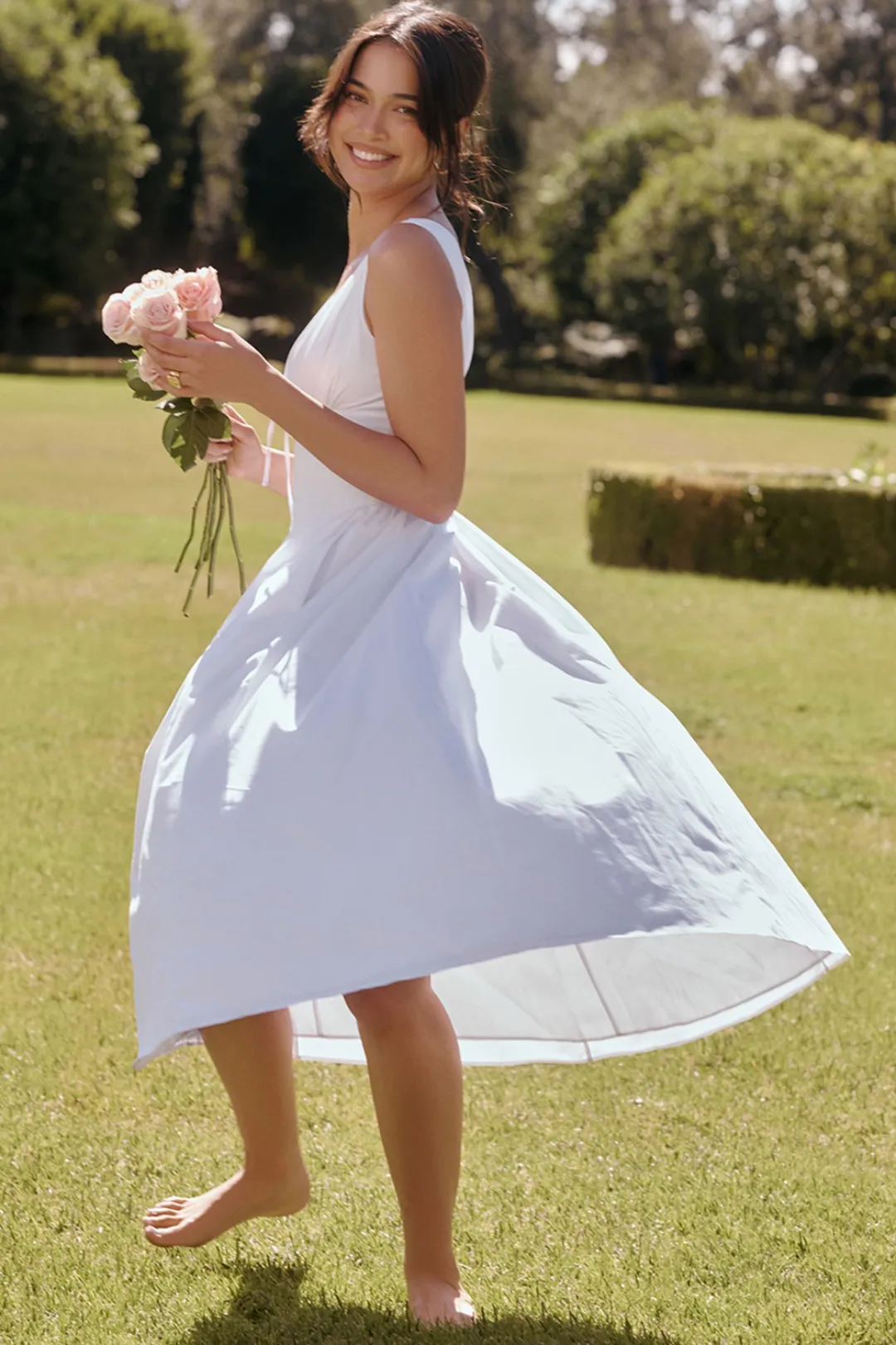 Vestido Midi Liso Modelador Algodão Branco Nobre Modelo Emmelina