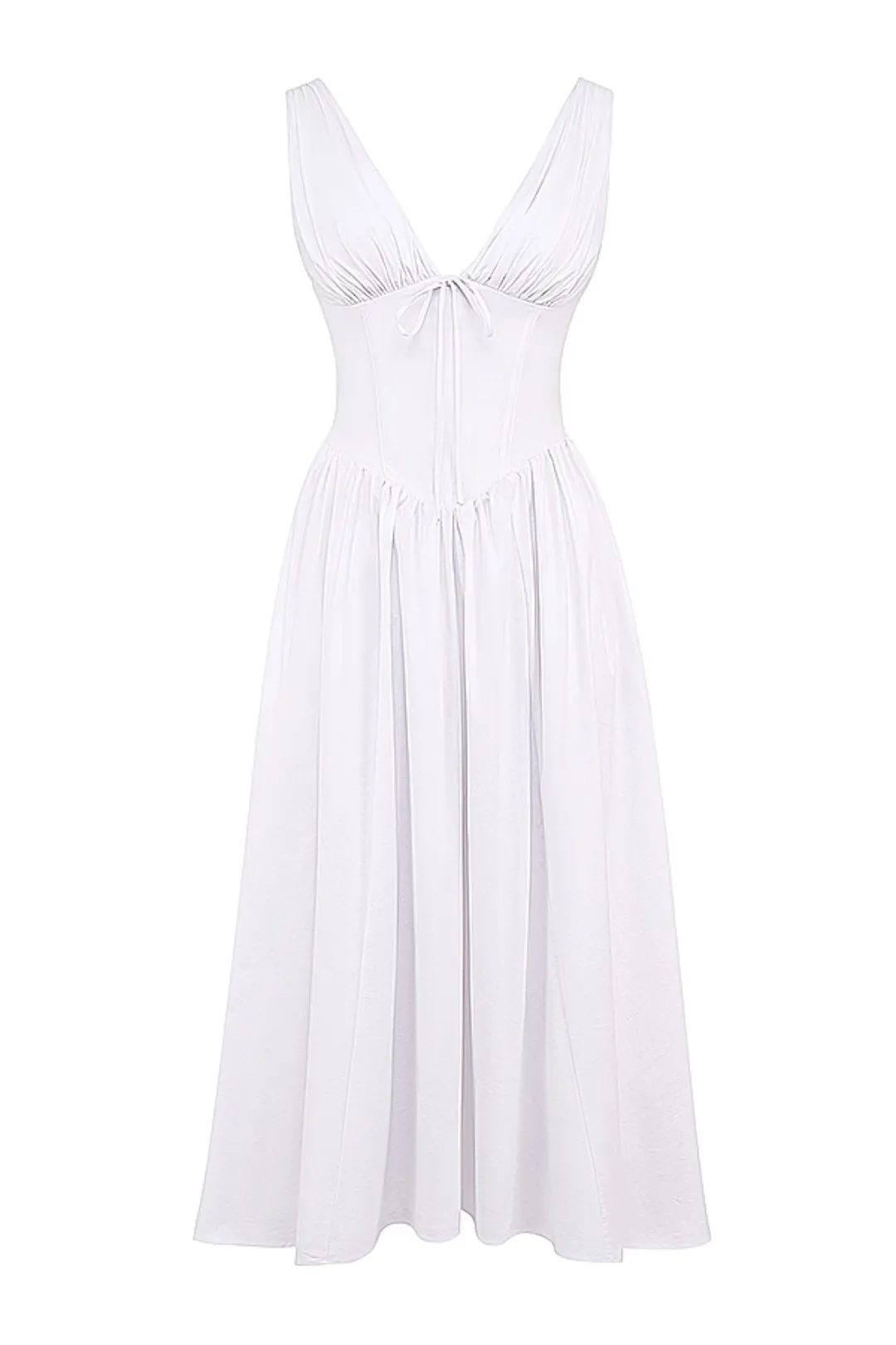 Vestido Midi Liso Modelador Algodão Branco Nobre Modelo Emmelina