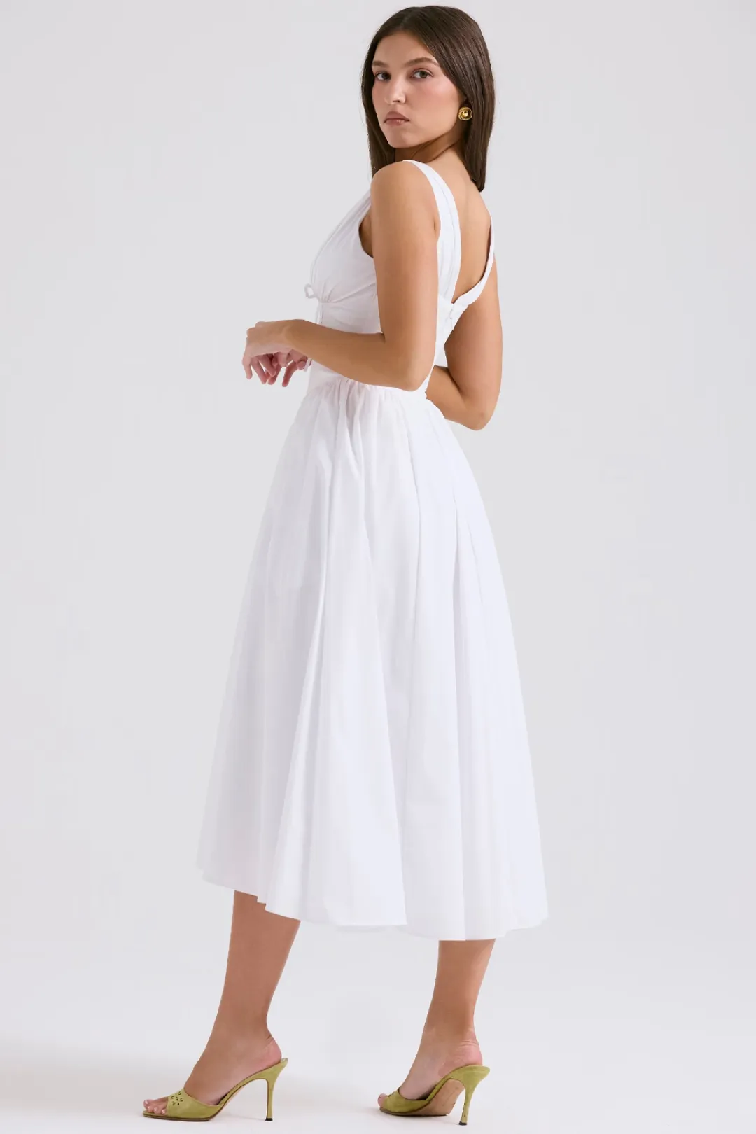 Vestido Midi Liso Modelador Algodão Branco Nobre Modelo Emmelina