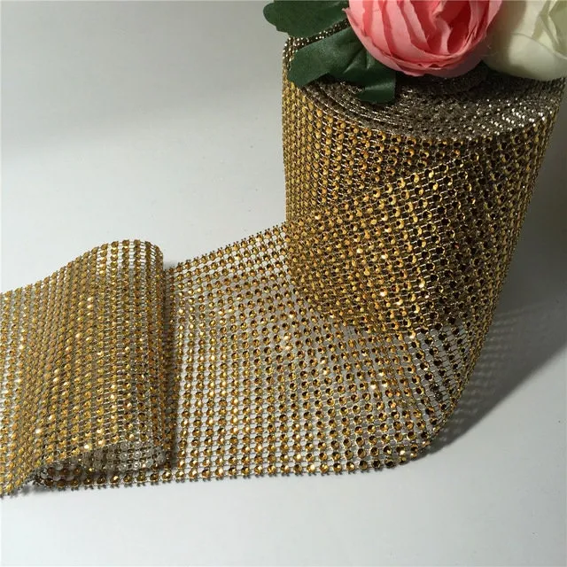 WARM GOLD Rhinestone ribbon, Diamond Mesh, Diamante Bling, Crystal trim 1 METER cake trim. by Crystal wedding uk