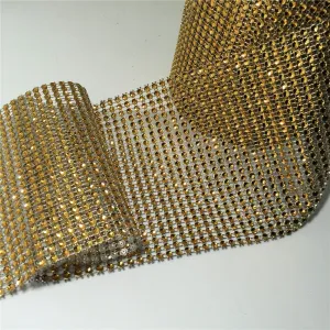 WARM GOLD Rhinestone ribbon, Diamond Mesh, Diamante Bling, Crystal trim 1 METER cake trim. by Crystal wedding uk