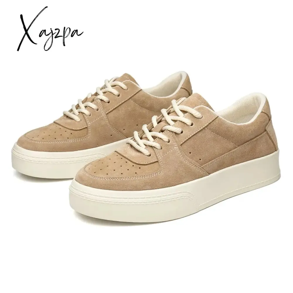 Xajzpa - New Vulcanize Shoes for Men Cow Suede Handmade Lace-up Casual Shoes Canvas Skateboard Shoes Men Zapatillas Verdes Hombre